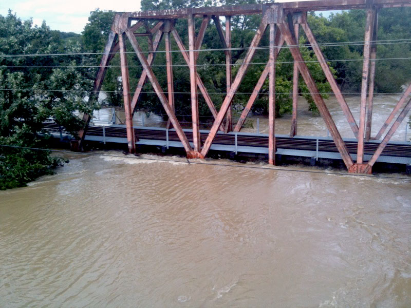 Village Creek during a flood in 2010. Historically, Kennedale experiences flooding every three to four years. Image courtesy of the City of Kennedale. 