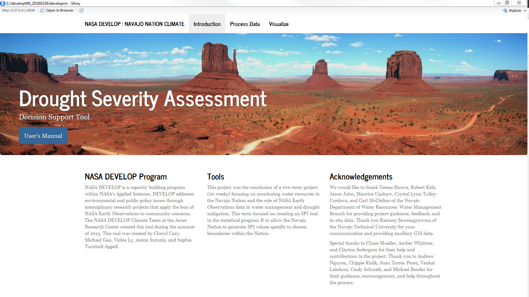 A preview screenshot of the eventual Drought Severity Assessment Tool created by NASA DEVELOP with the Navajo Nation Department of Water Resources. Image courtesy of NASA DEVELOP.