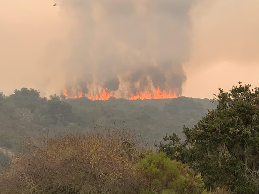 The 2020 River Fire wildfire, seen here burning a ridgeline.