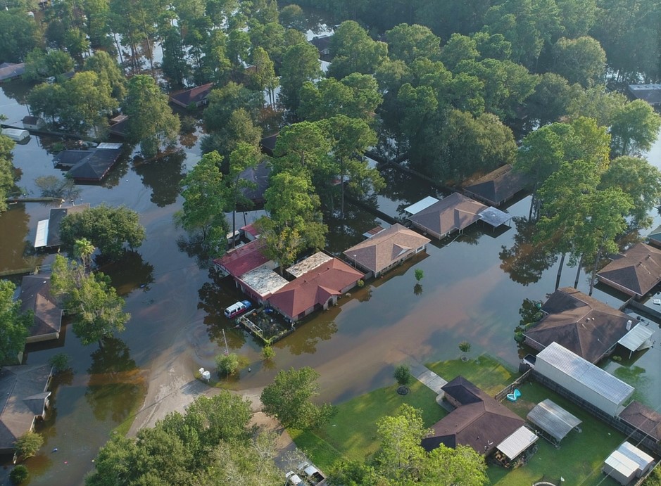 an aerial photograph of a flooded community