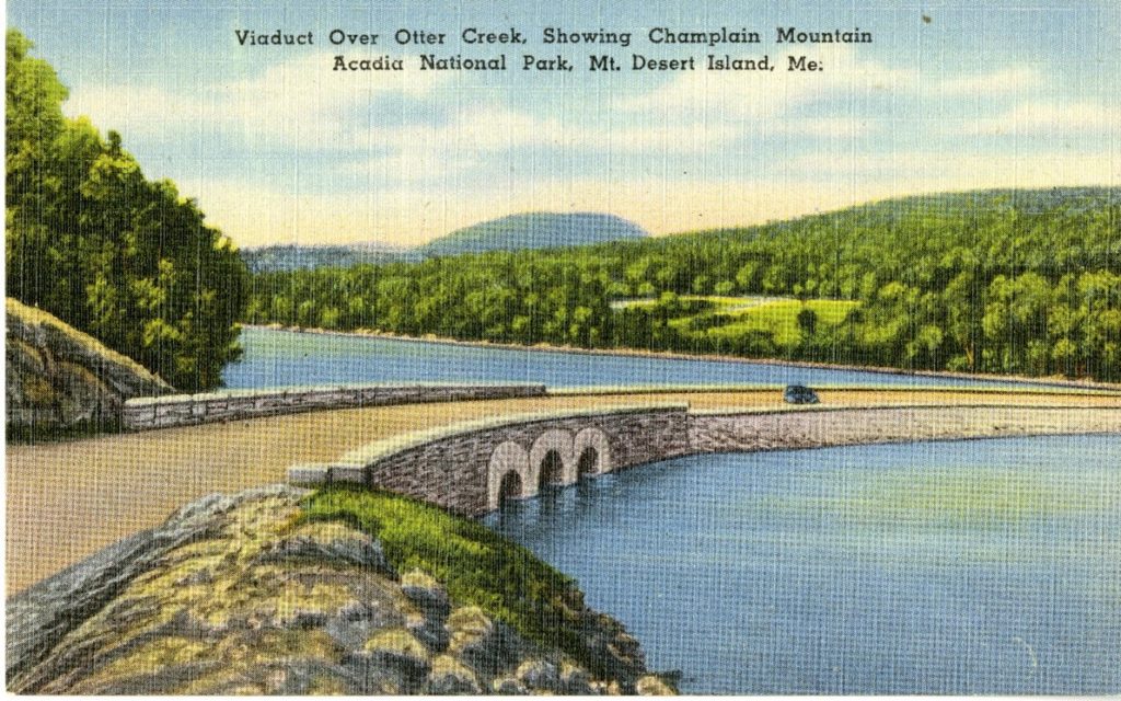 Postcard of a drawing of a viaduct over Otter Creek