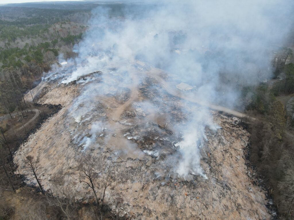 burning landfill aerial image