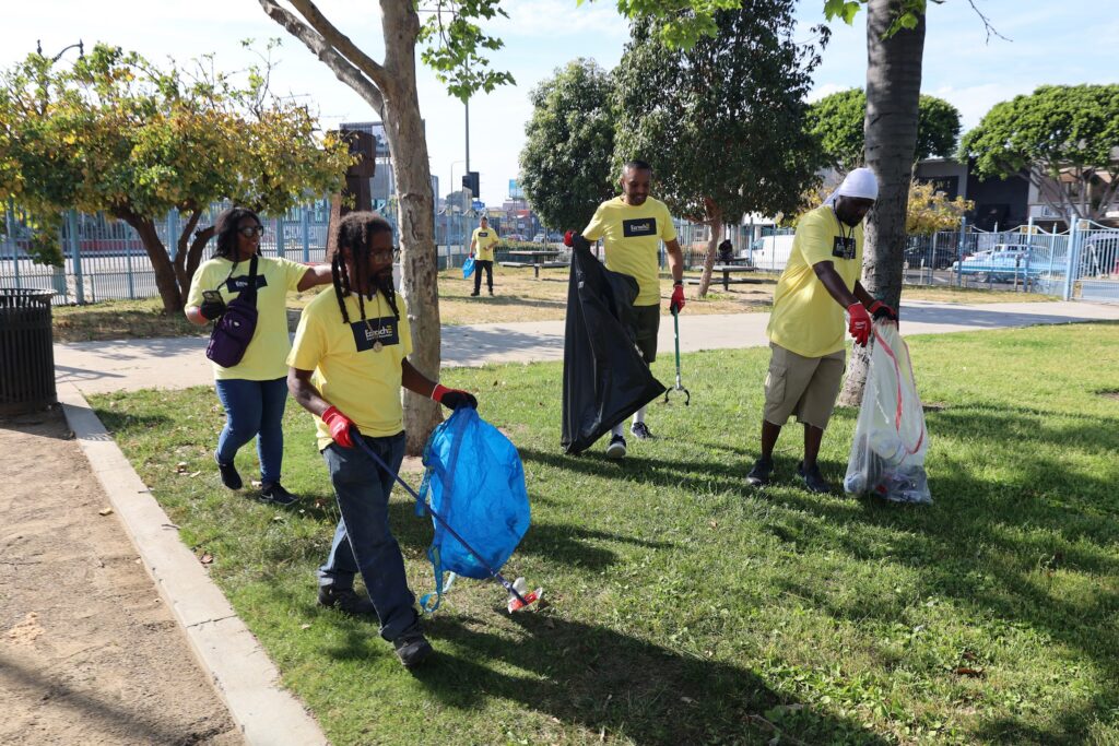 people picking up trash